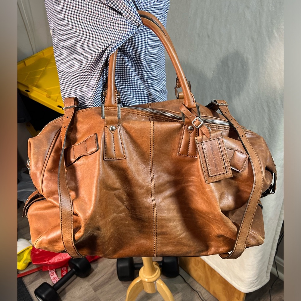 $7K Brunello Cucinelli Soft Glove Leather Duffle Weekend Bag Brown Cognac Unisex - Picture 6 of 15